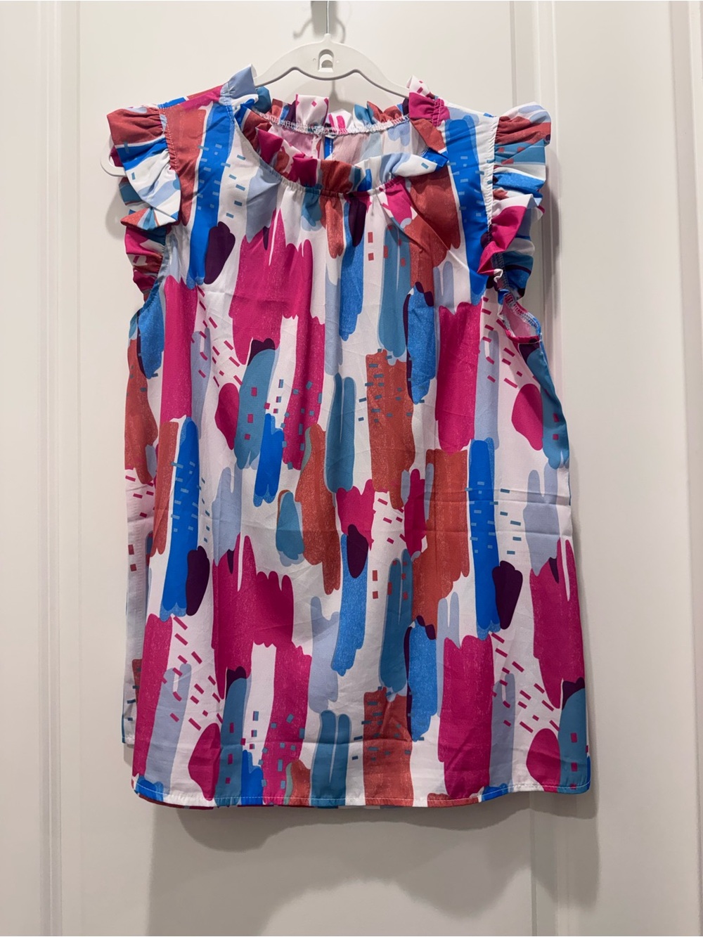Women’s Ruffled Sleeveless Blouse - Multicolor Pink & Blue